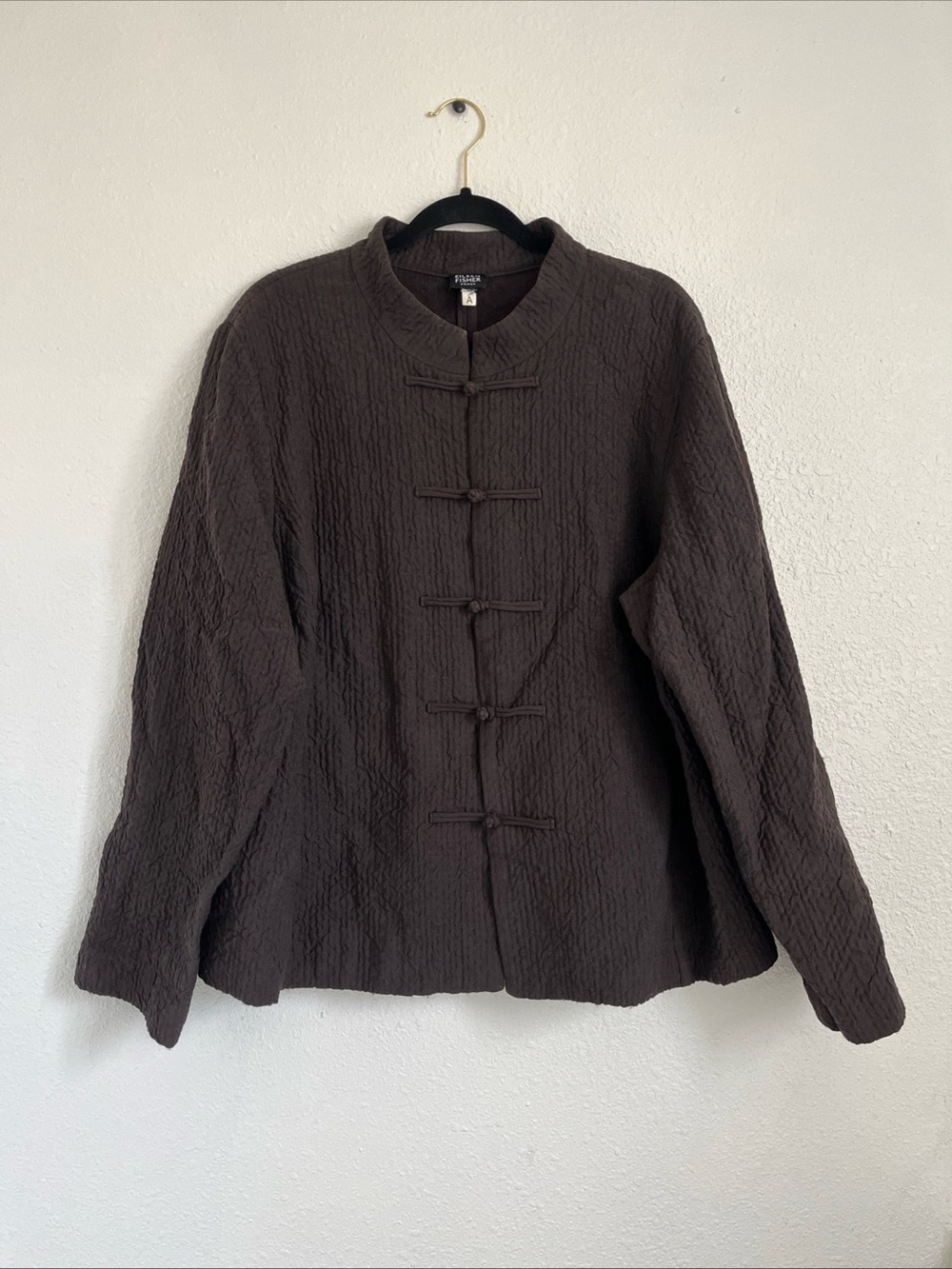 Eileen Fisher Woman’s Brown Virgin Wool Linen Quilted Asian Jacket Fits 1X Quiet